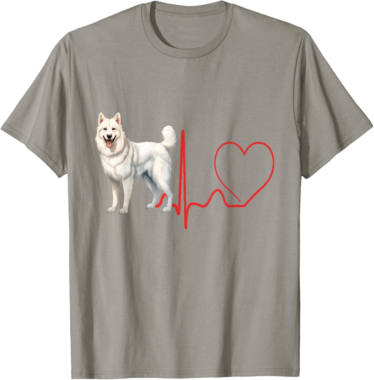 American White Shepherd Dog Heartbeat EKG Funny Dogs Lover T-Shirt - T-Shirt | Sand