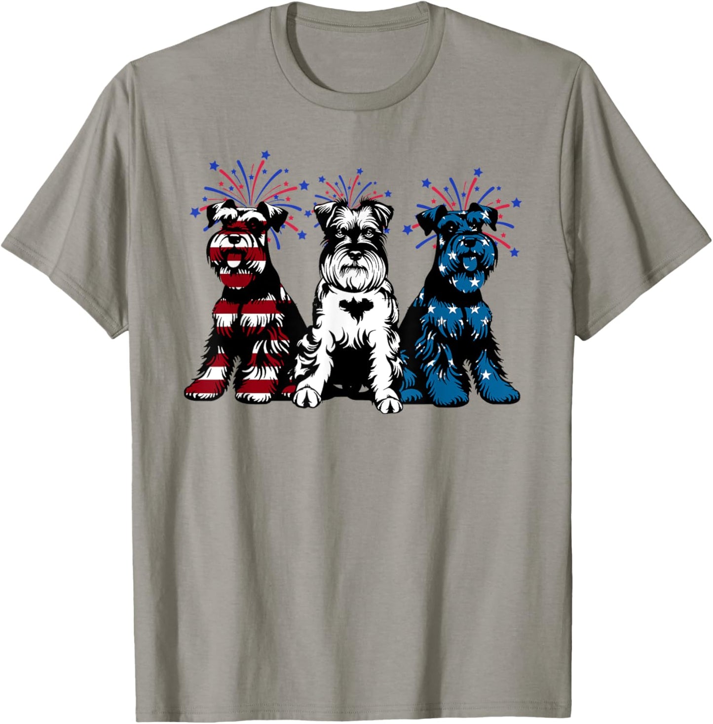 Red White Blue Mini Schnauzer USA Flag Firework 4th Of July Kids Men T-Shirt - T-Shirt | Sand