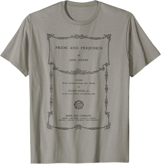 Pride and Prejudice Jane Austen Bookworm Vintage Book Cover T-Shirt - T-Shirt | Sand