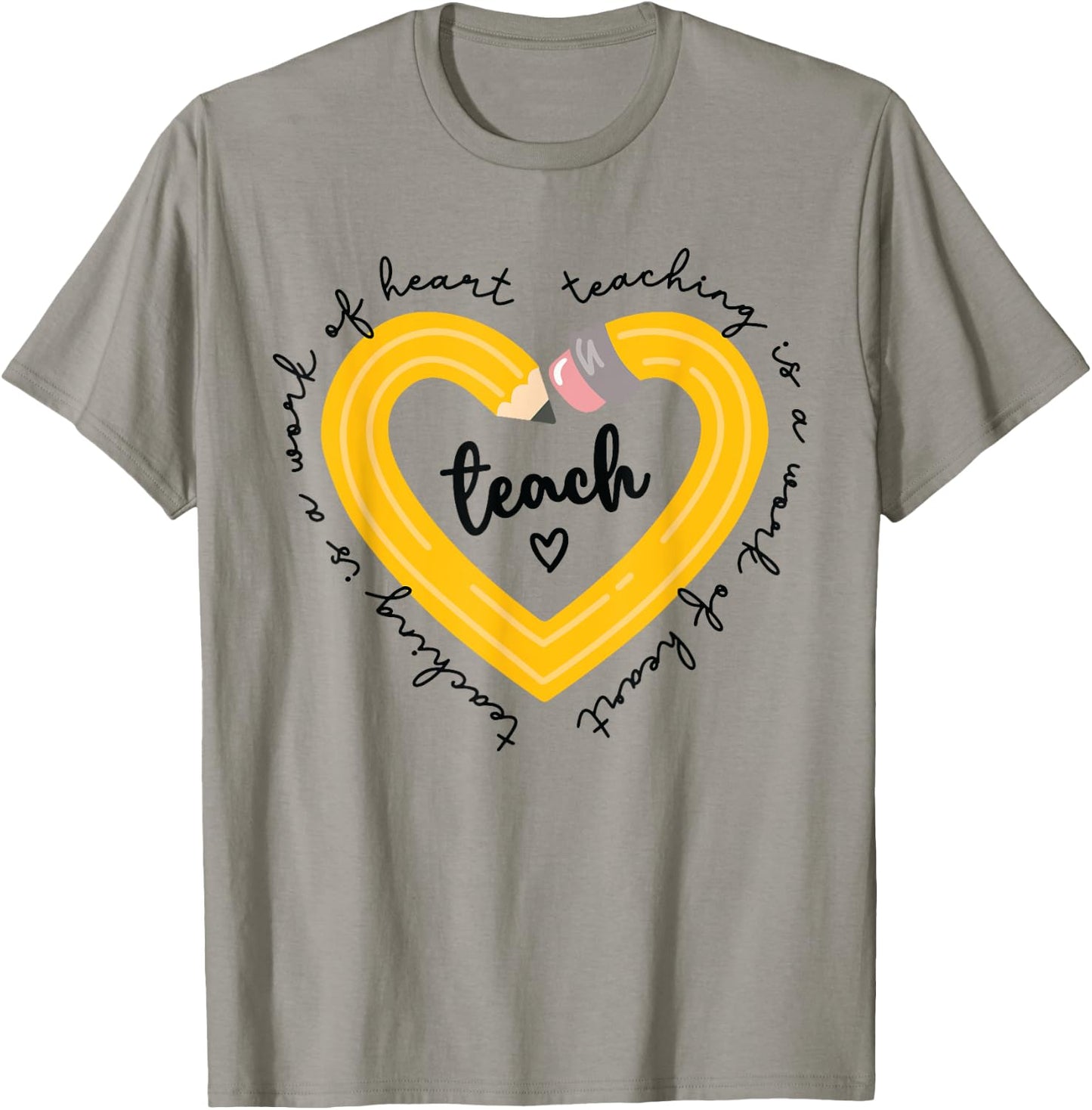 Pencil Retro Teaching Is A Work Of Heart Funny Teacher Life Men Women Kids T-Shirt - T-Shirt | Sand