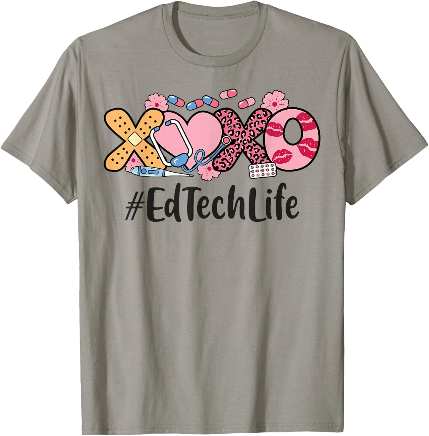 Ed Tech Valentines Day Women Heart Stethoscope Appreciation T-Shirt - T-Shirt | Sand