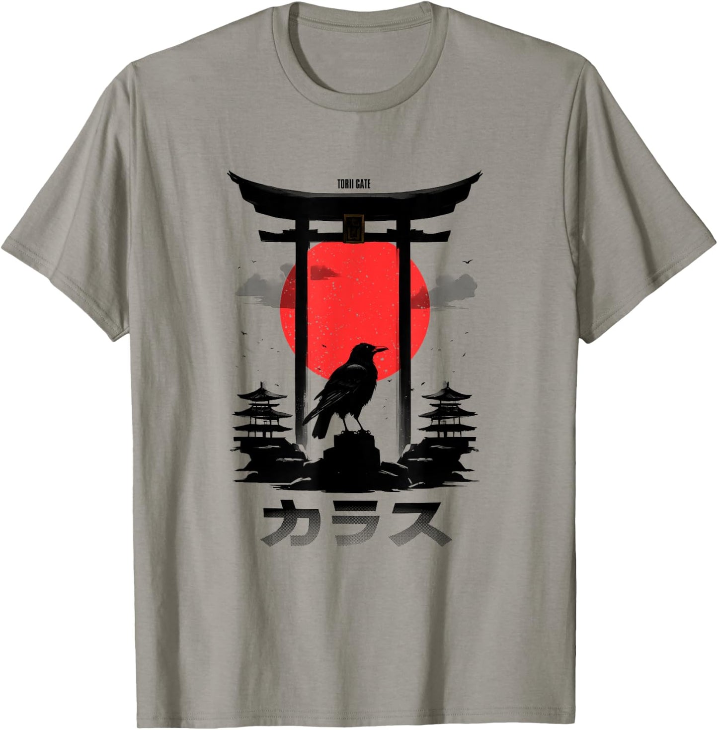 Japanese Aesthetic Red Rising Sun Raven Torii Gate Shinto T-Shirt - T-Shirt | Sand