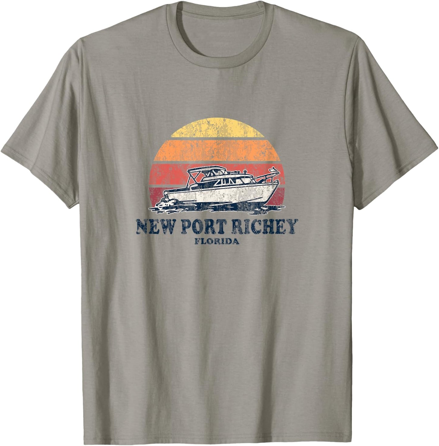 New Port Richey FL Vintage Boating 70s Retro Boat Design T-Shirt - T-Shirt | Sand