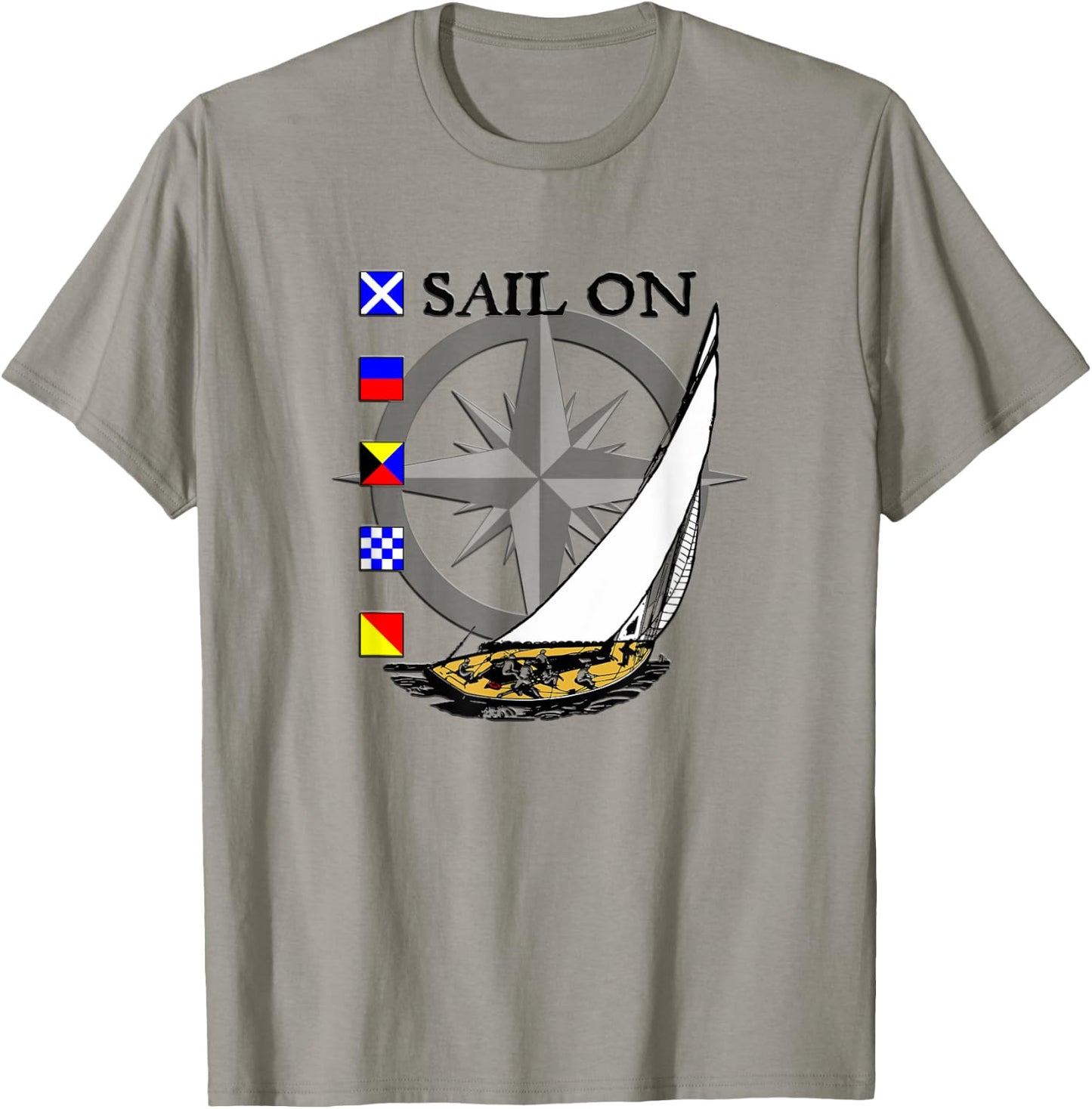 Sailing Racing Boat with Nautical Flags and Compass T-Shirt - T-Shirt | Sand