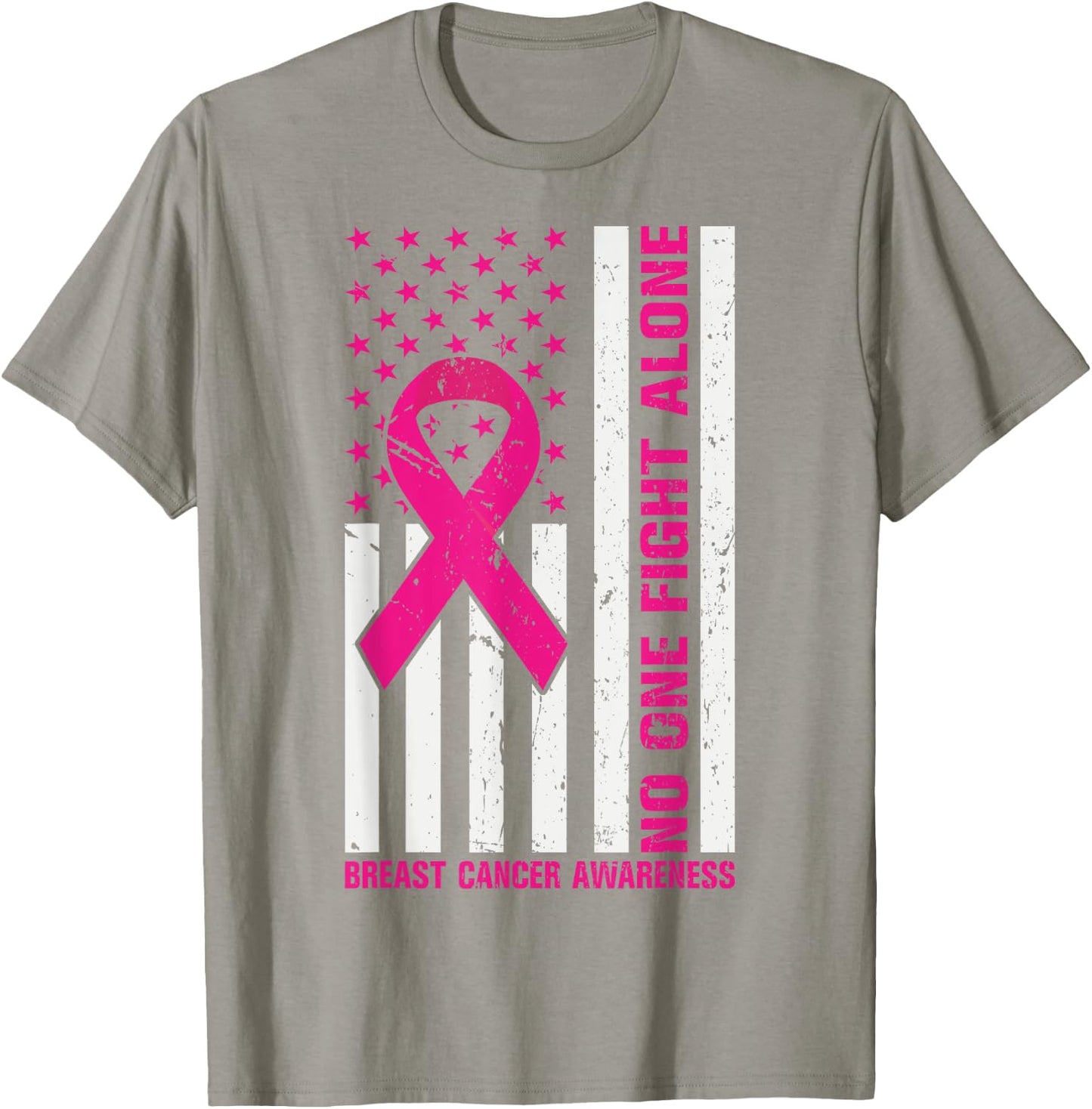 USA Flag Pink Ribbon No One Fights Breast Cancer Alone Women T-Shirt - T-Shirt | Sand