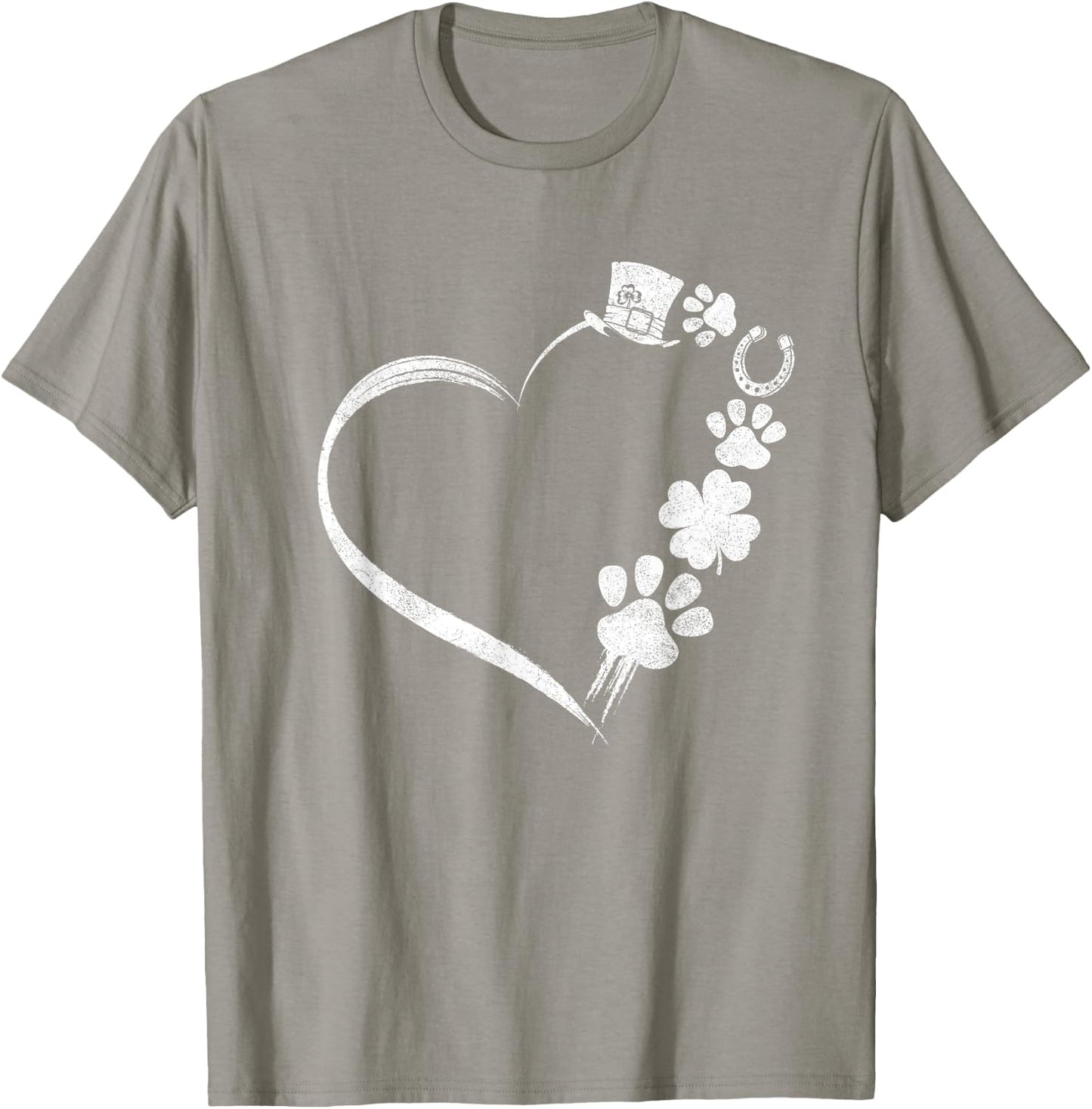 Cute Dogs Paw Shamrock Horseshoe Print Heart St Patricks Day T-Shirt - T-Shirt | Sand