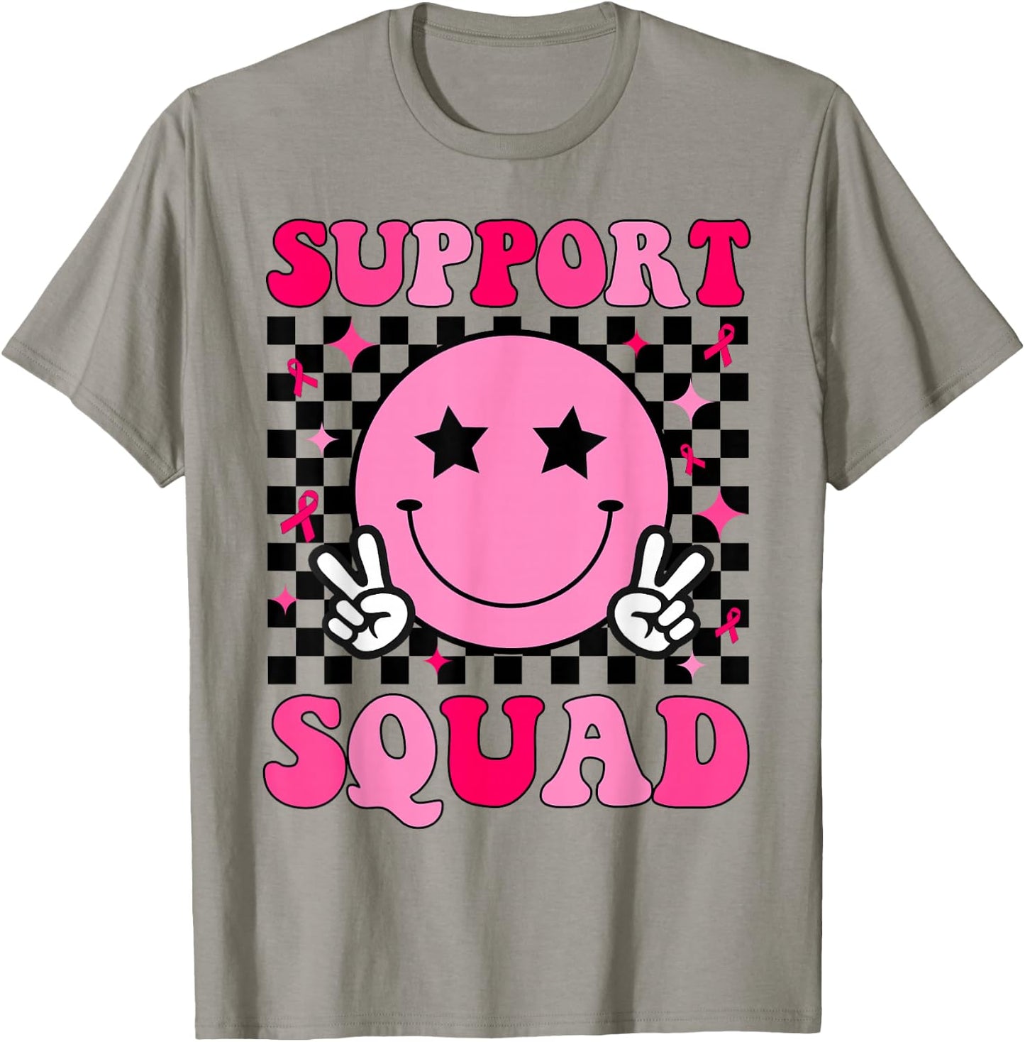 Retro Groovy Support Squad Breast Cancer Awareness T-Shirt - T-Shirt | Sand