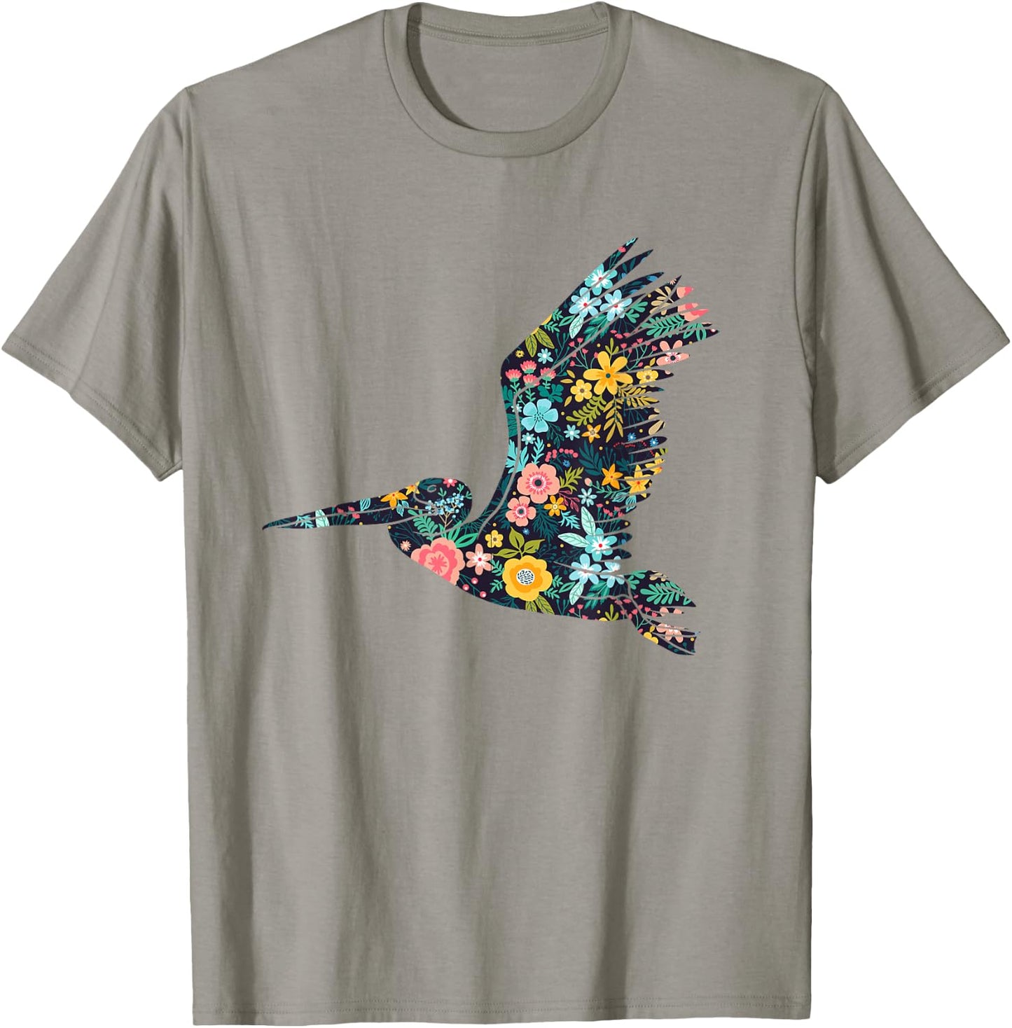 Floral Pelican Silhouette Girls Graphic T-Shirt - T-Shirt | Sand