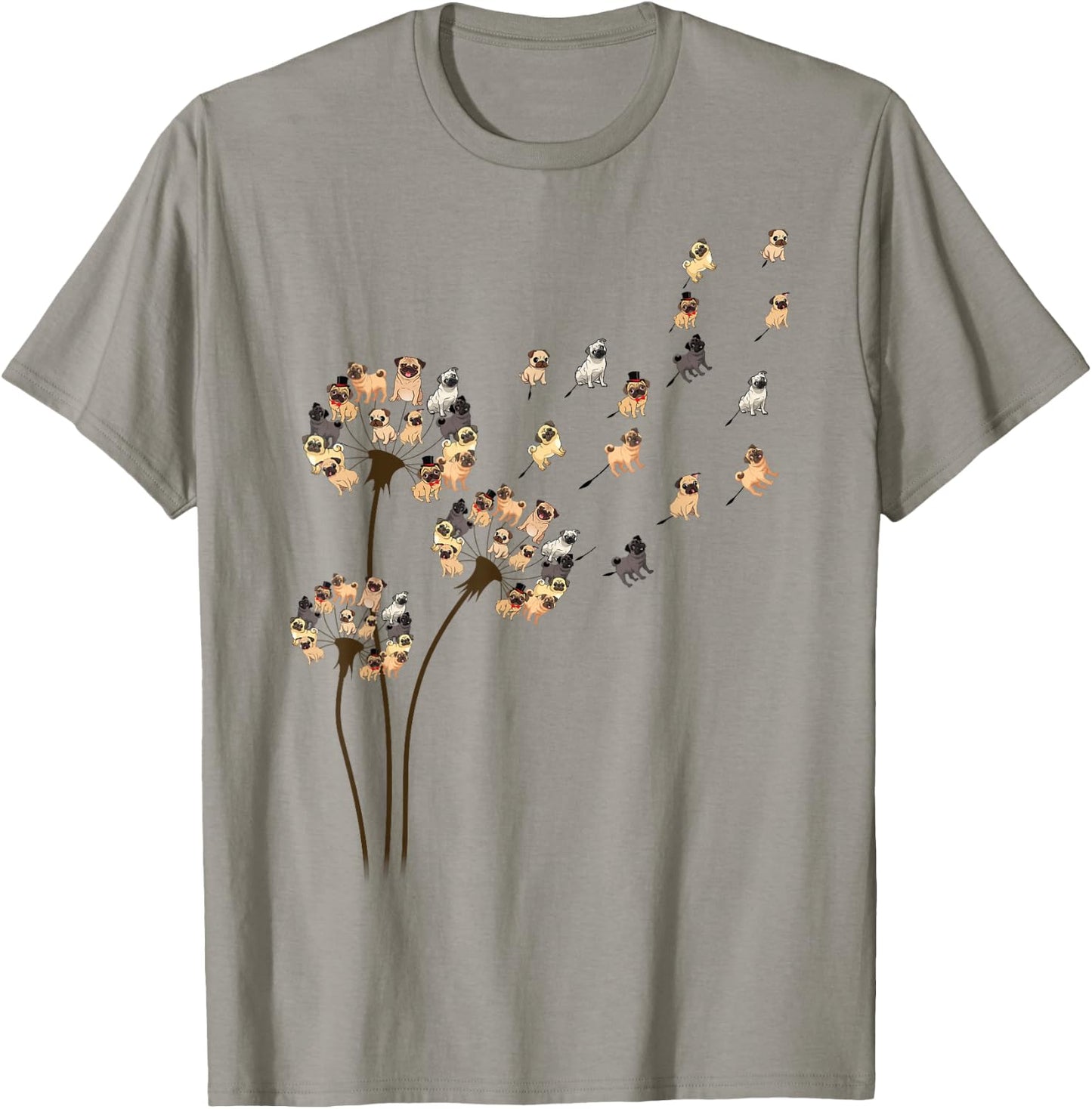 Flower Pug Dogs Dandelion Funny Animal Lovers Men Women Small T-Shirt - T-Shirt | Sand