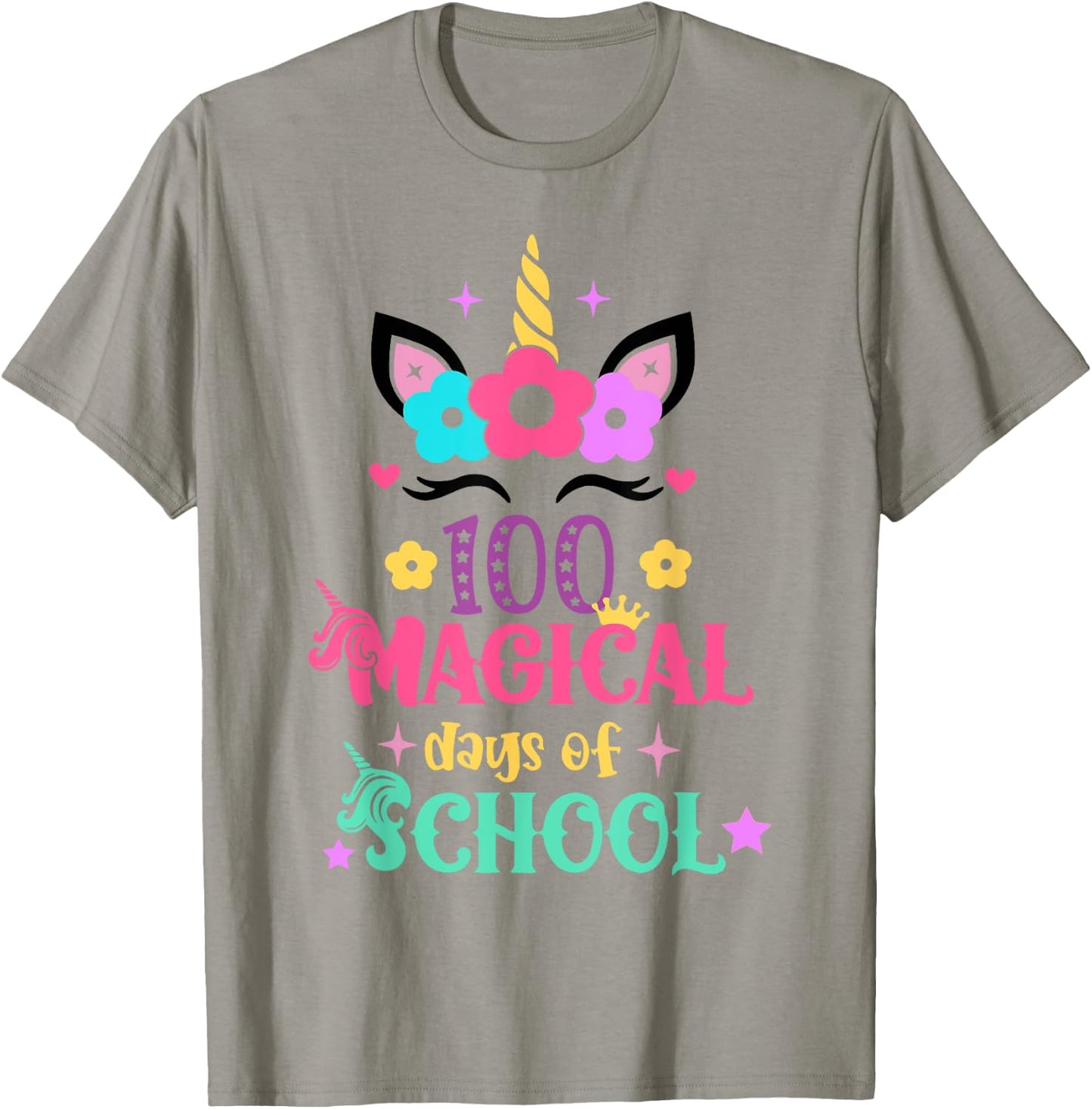 100th Day of School Unicorn 100 Magical Days Women Girls T-Shirt - T-Shirt | Sand