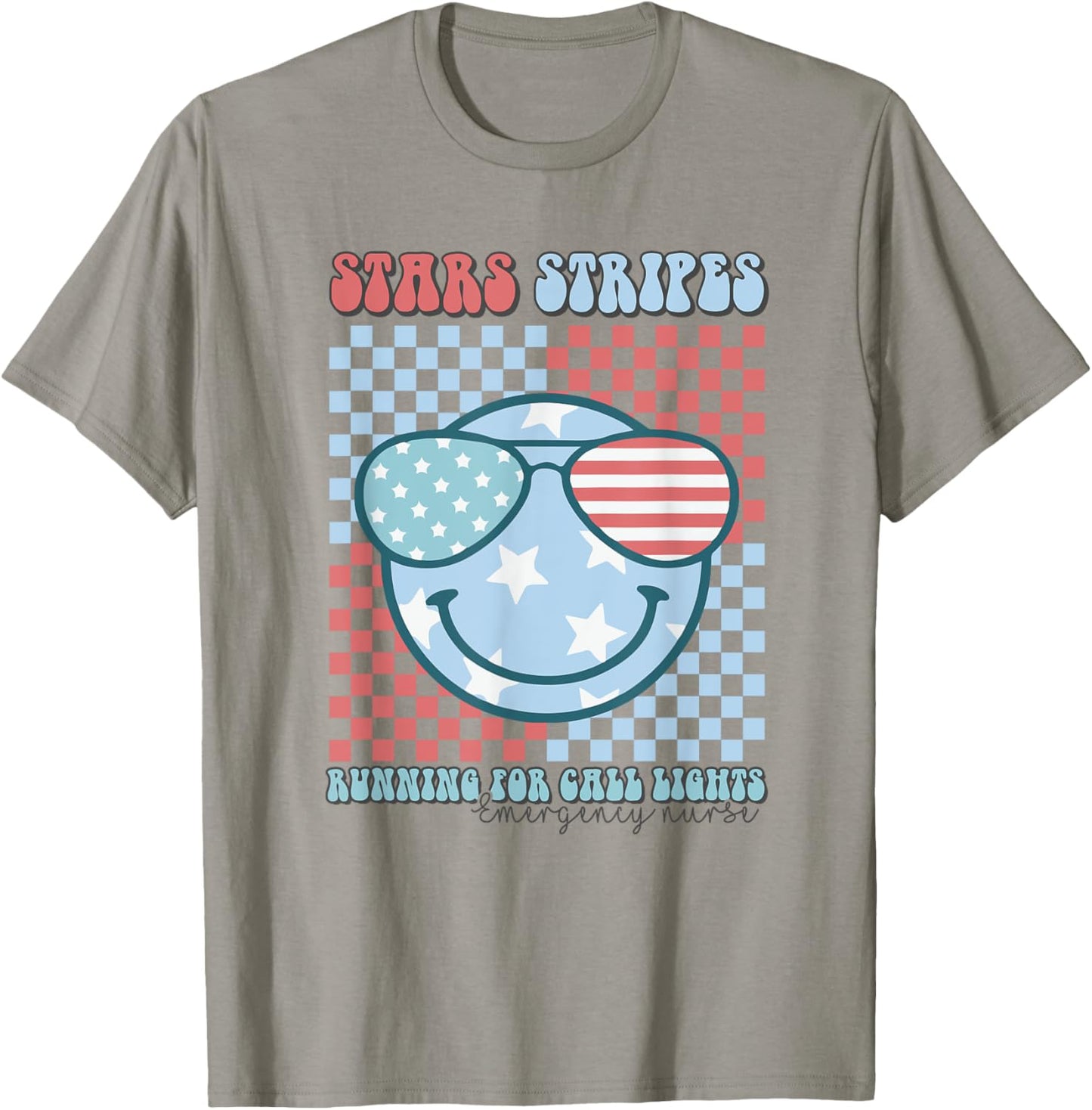 ER Nurse 4th Of July Emergency Room Groovy Smile Patriotic T-Shirt - T-Shirt | Sand