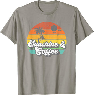 Sunshine And Coffee Retro Vacation Summer Quote Women Gift T-Shirt - T-Shirt | Sand