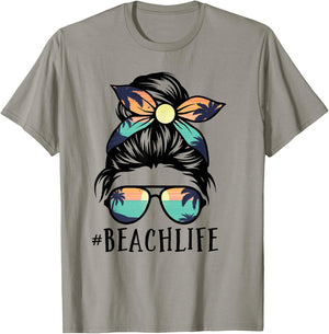 Beach Life Shirts Messy Bun Summer Hawaiian Hawaii T-Shirt - T-Shirt | Sand