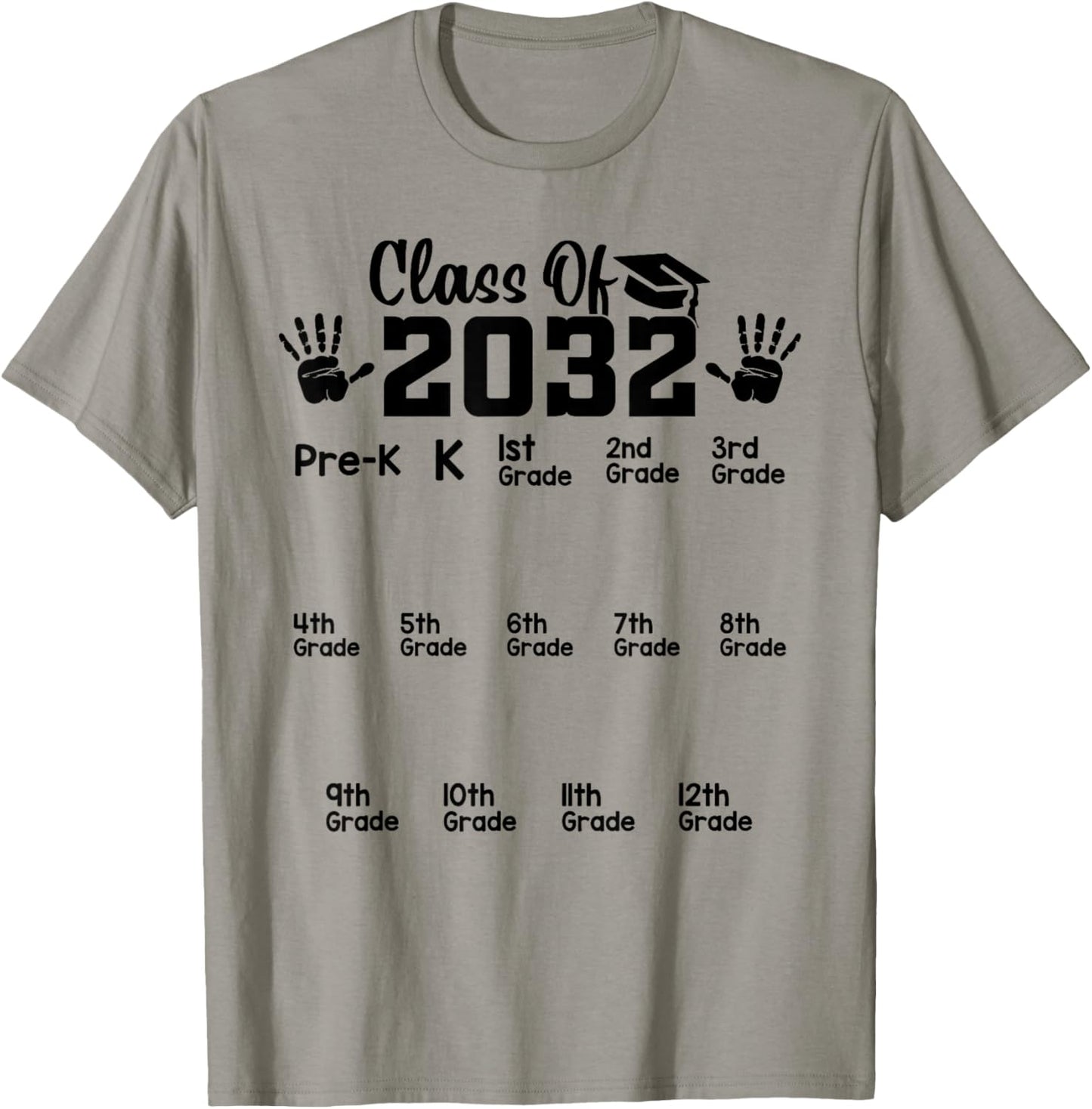 Class of 2032 Grow With Me Handprint Pre-k 12th Grade T-Shirt - T-Shirt | Sand