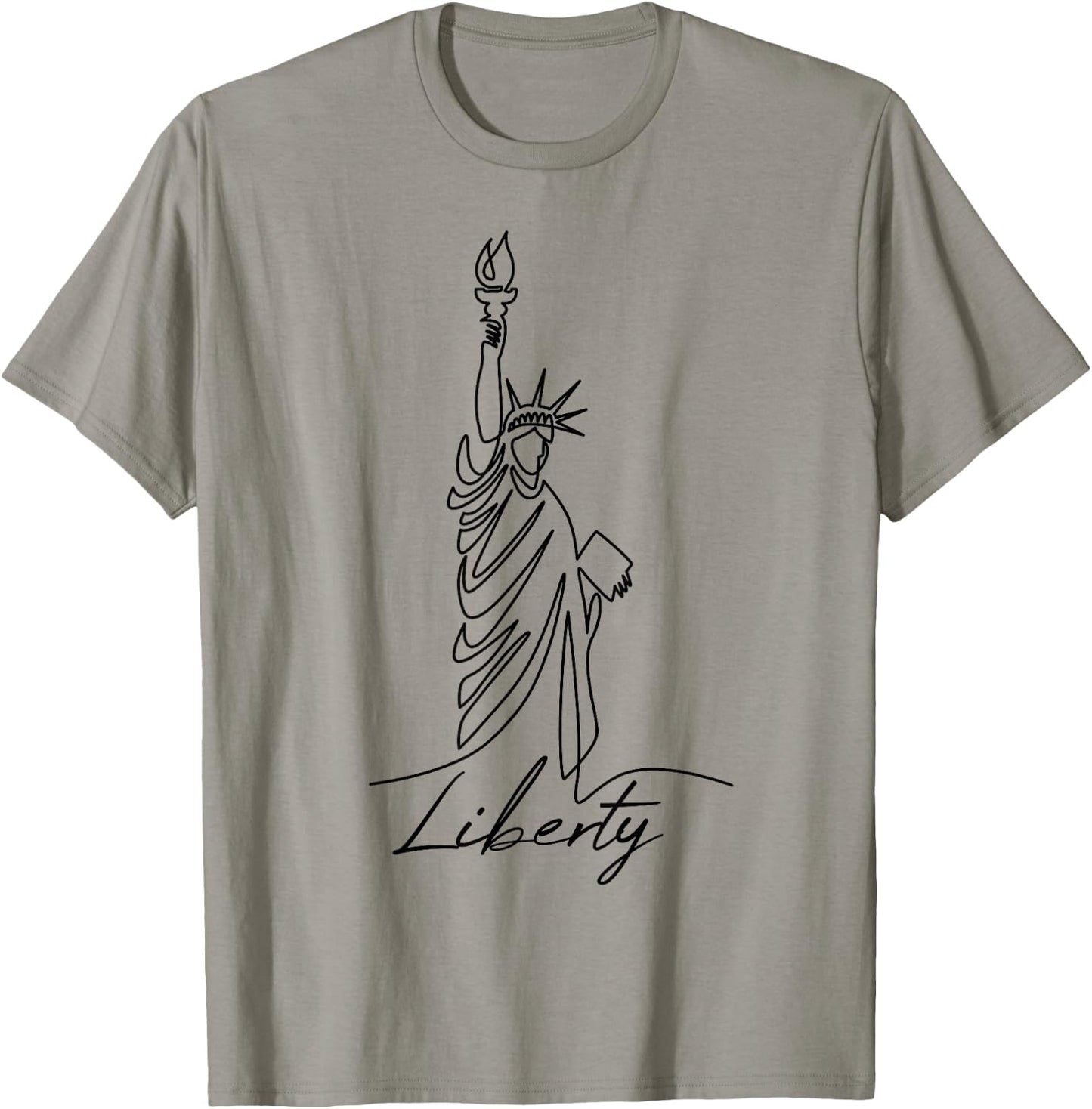 Statue of Liberty Hand Drawn One Line New Art Drawing York T-Shirt - T-Shirt | Sand