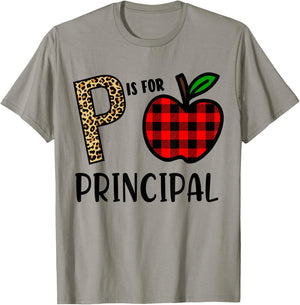 P is for Principal Leopard Buffalo Plaid T-Shirt - T-Shirt | Sand