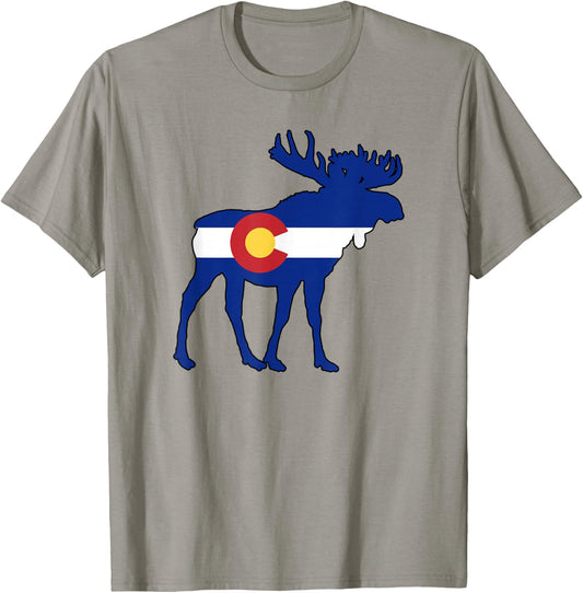 Colorado Flag Moose T-Shirt - T-Shirt | Sand