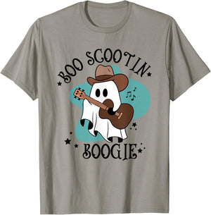 Retro Western Halloween Cowboy Cute Ghost Boo Scootin Boogie T-Shirt - T-Shirt | Sand