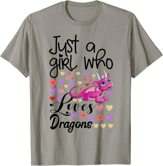 Just a Girl who Loves Dragons Fire Breathing Beast Wings T-Shirt - T-Shirt | Sand