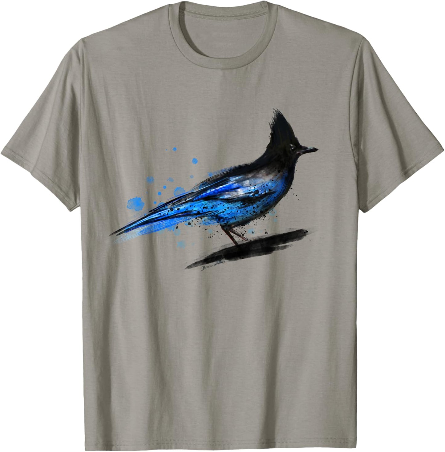 Watercolor blue stellar jay bird artistic animal watercolour T-Shirt - T-Shirt | Sand