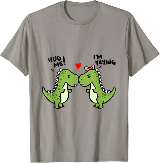 Hug Me I'm Trying Dinosaurs T-Shirt - T-Shirt | Sand