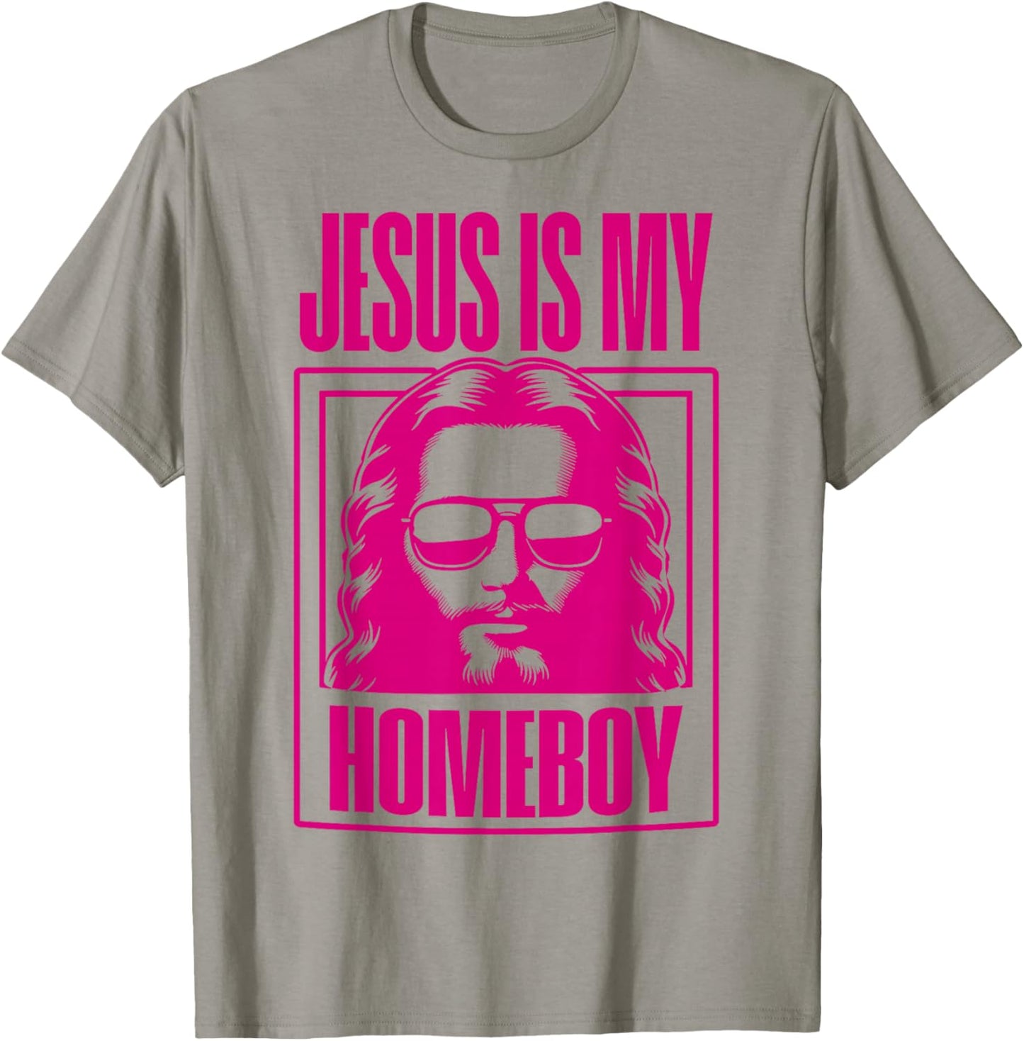 Cool Christian Faith Apparel Jesus Is My Homeboy -Adult Christian Theme Blue Small Modern Printed Round Neck Short Sleeve T-Shirt - T-Shirt | Sand
