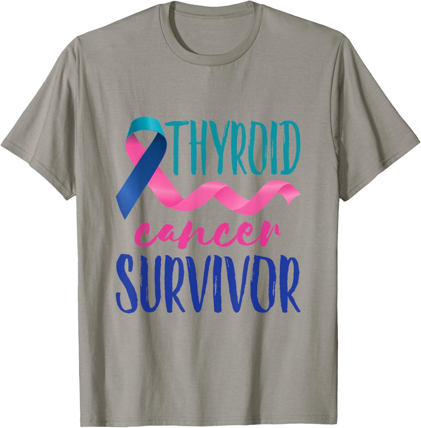 Thyroid Cancer Survivor Awareness Ribbon Teal Blue Pink T-Shirt - T-Shirt | Sand