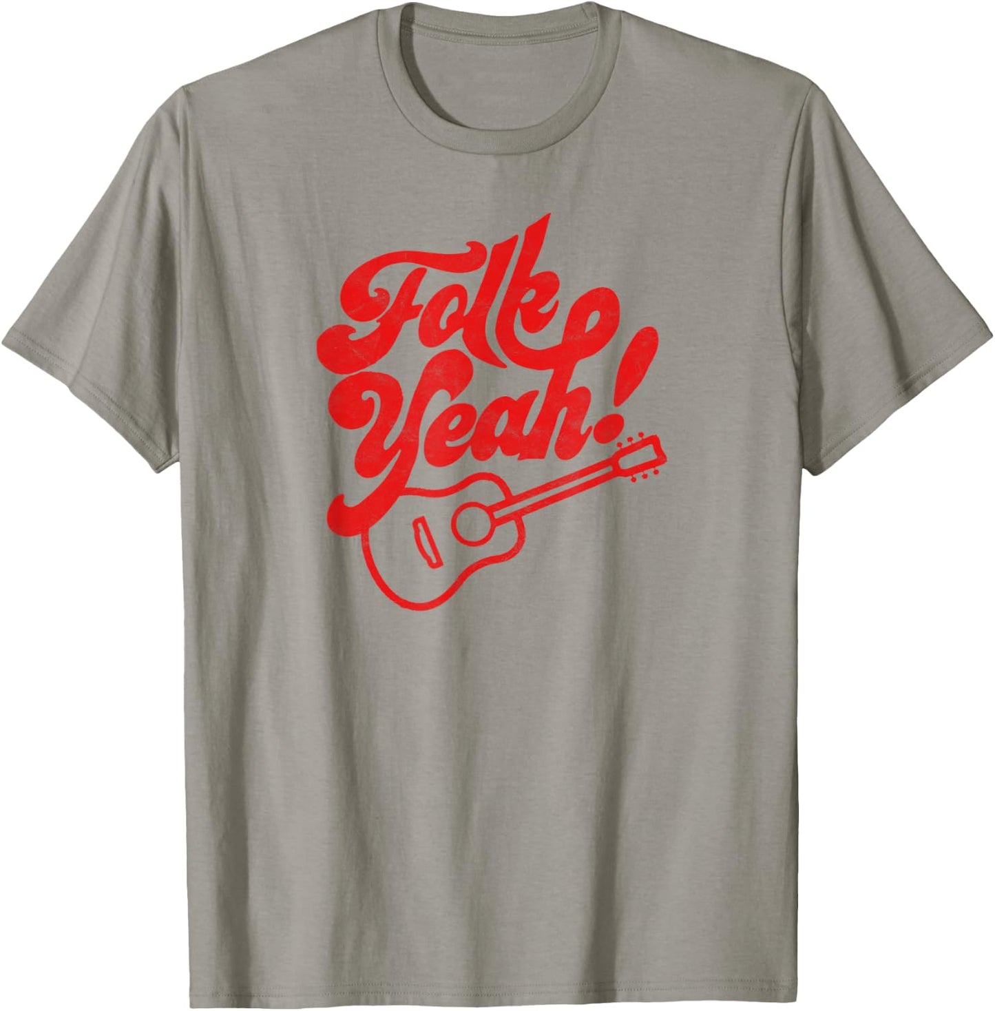 Folk Yeah! Funny Guitar & Typography Vintage Music T-Shirt - T-Shirt | Sand