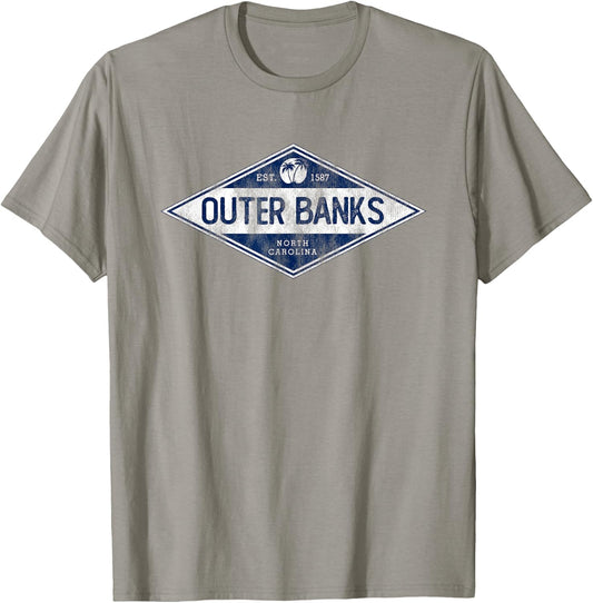 Vintage Outer Banks OBX North Carolina Retro Badge Souvenir T-Shirt - T-Shirt | Sand