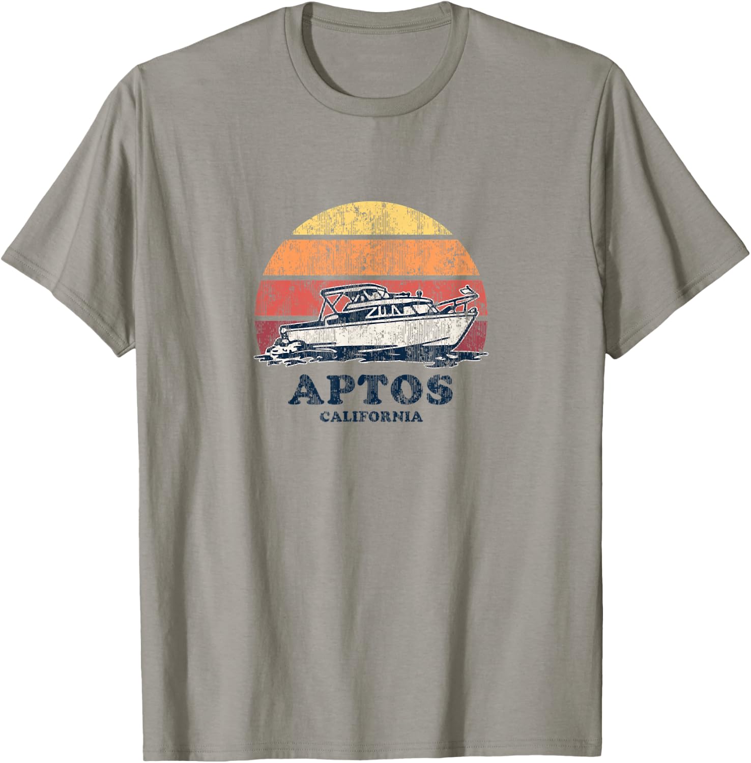 Aptos CA Vintage Boating 70s Retro Boat Design T-Shirt - T-Shirt | Sand