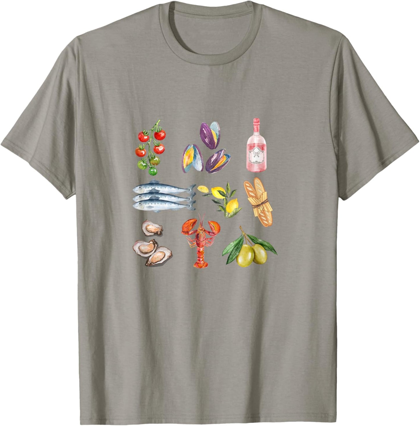 Italian Summer Scrapbook with seafood coastal Mediterranean Women Kids T-Shirt - T-Shirt | Sand