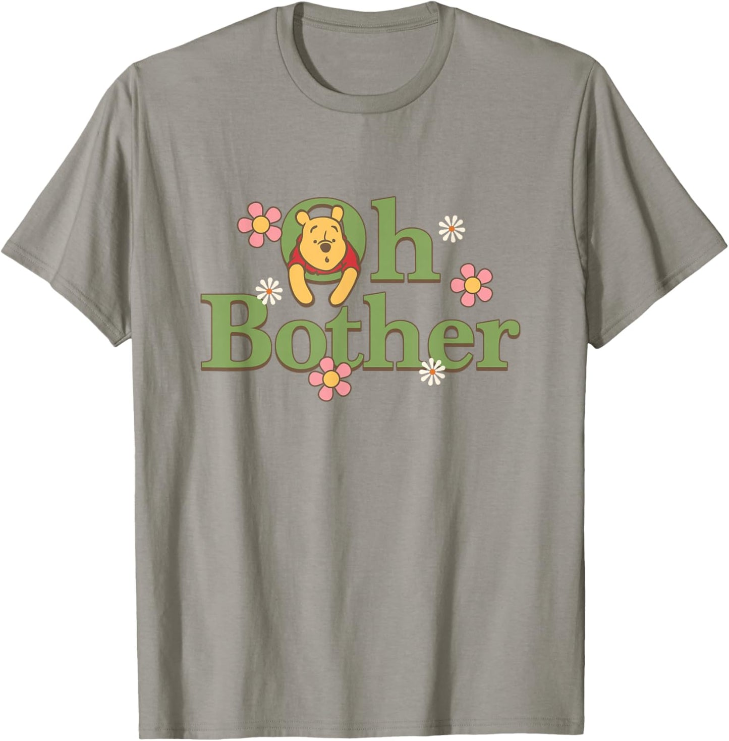 Disney Winnie the Pooh Oh Bother Cute Floral Chest Text Logo T-Shirt - T-Shirt | Sand