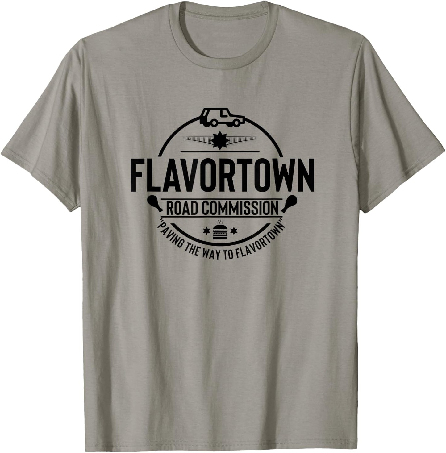 Flavortown Men And Women Foodies Gift Flavortown Road Commission Foodie American Fast Food BBQ T-Shirt - T-Shirt | Sand