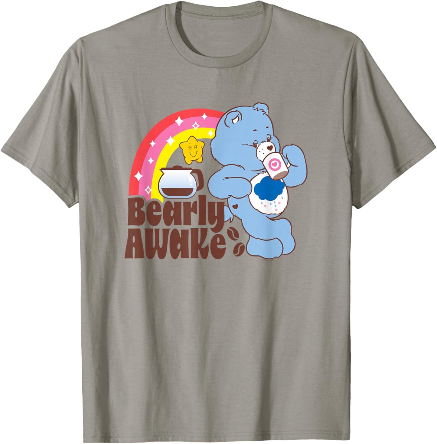 Care Bears Grumpy Bear Bearly Awake Coffee Fan Cartoon T-Shirt - T-Shirt | Sand
