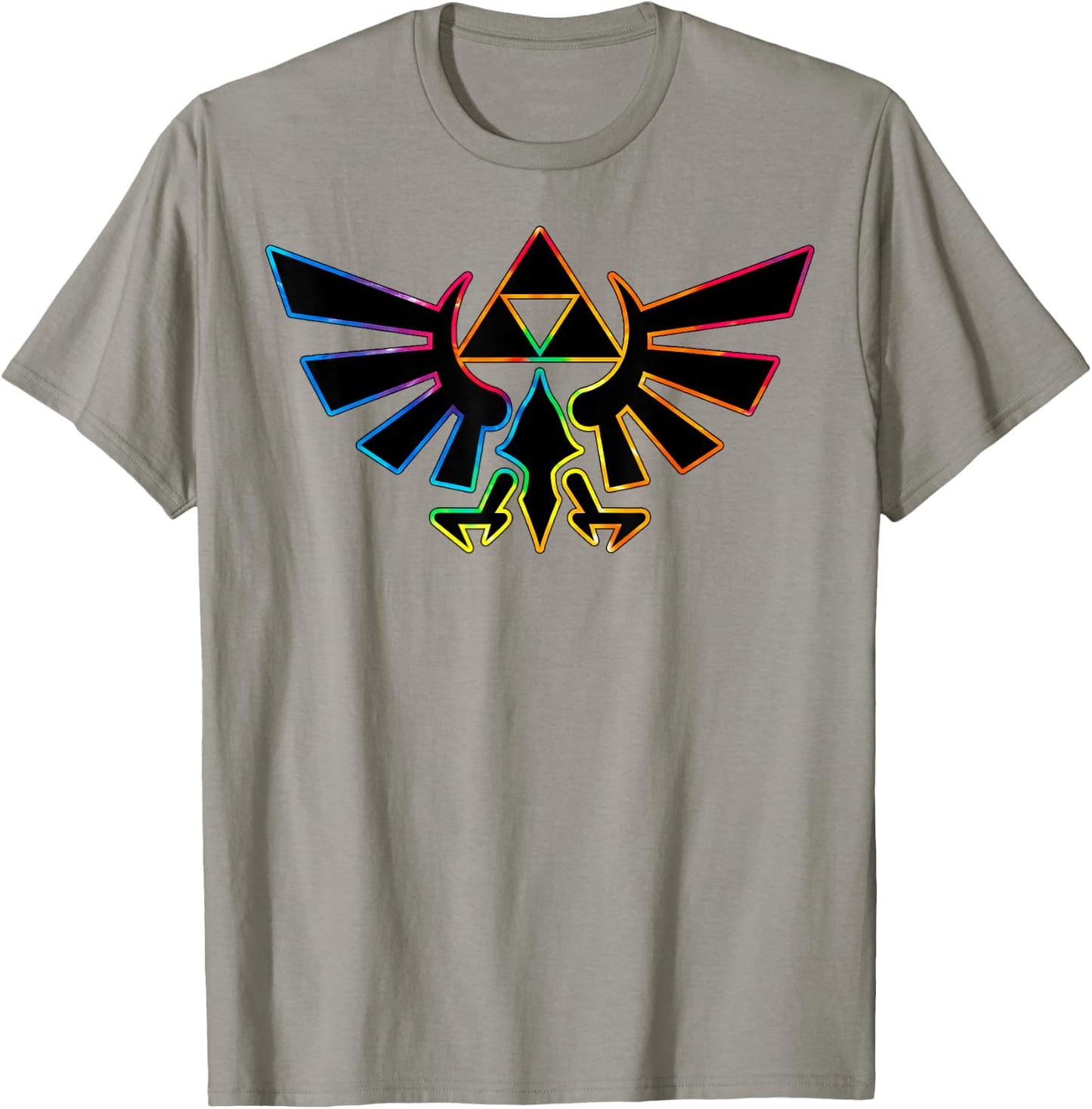 The Legend of Zelda Rainbow Neon Outline Hyrule Symbol T-Shirt - T-Shirt | Sand