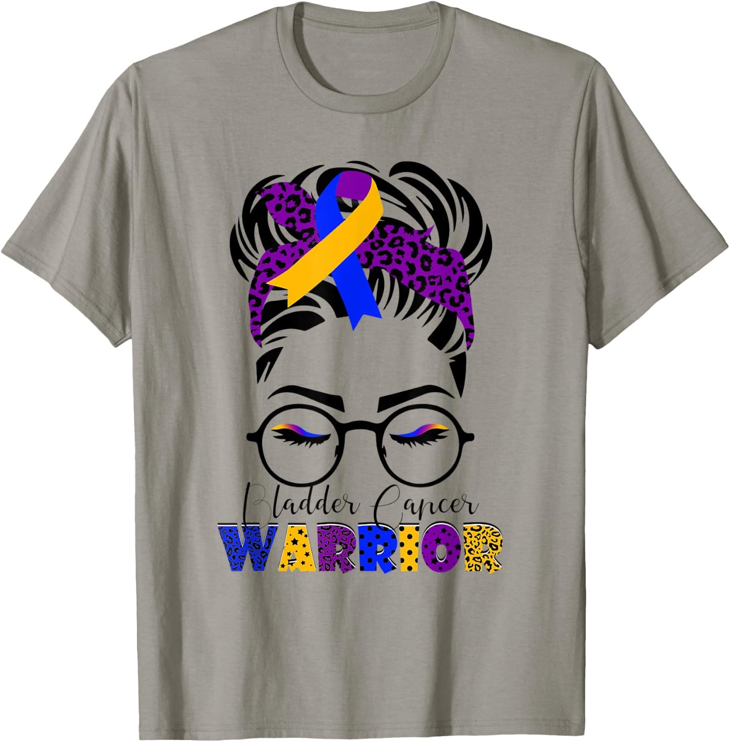 Messy Bun Leopard Bandana Bladder Cancer Warrior Mothers Day T-Shirt - T-Shirt | Sand