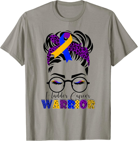 Messy Bun Leopard Bandana Bladder Cancer Warrior Mothers Day T-Shirt - T-Shirt | Sand