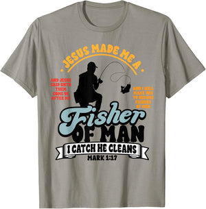 Jesus Made Me a Fisher of Man Christian Fisherman Religious T-Shirt - T-Shirt | Sand