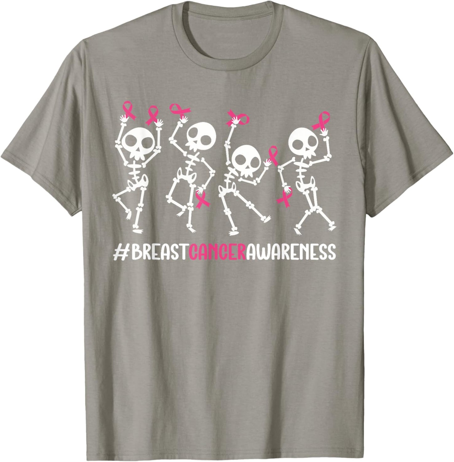 Pink Ribbon Breast Cancer Awareness Skeleton Women Men Kids T-Shirt - T-Shirt | Sand