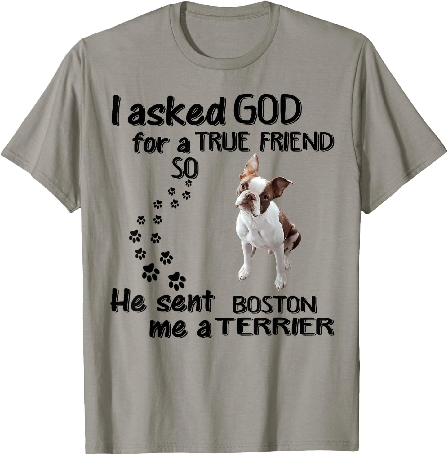 I Asked God For True Friend So He Sent Boston Terrier T-Shirt - T-Shirt | Sand