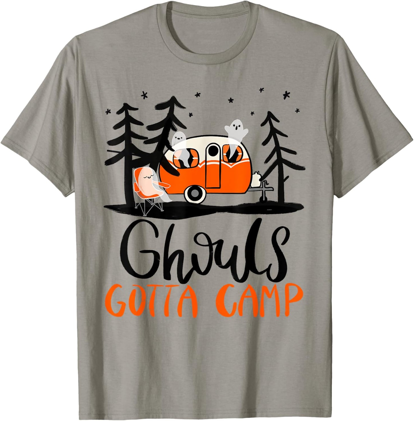 Ghouls Gotta Camp | Funny Punny Halloween Ghost RV Camping T-Shirt - T-Shirt | Sand
