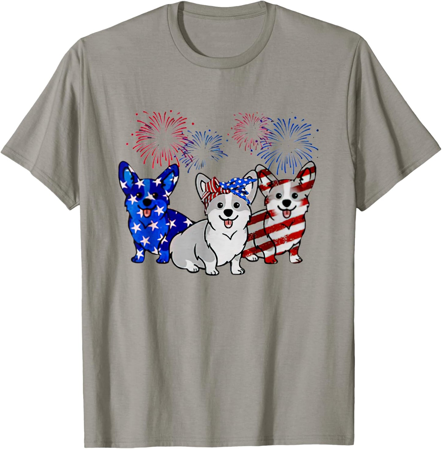 Corgi American Flag Firework Independence Day T-Shirt - T-Shirt | Sand