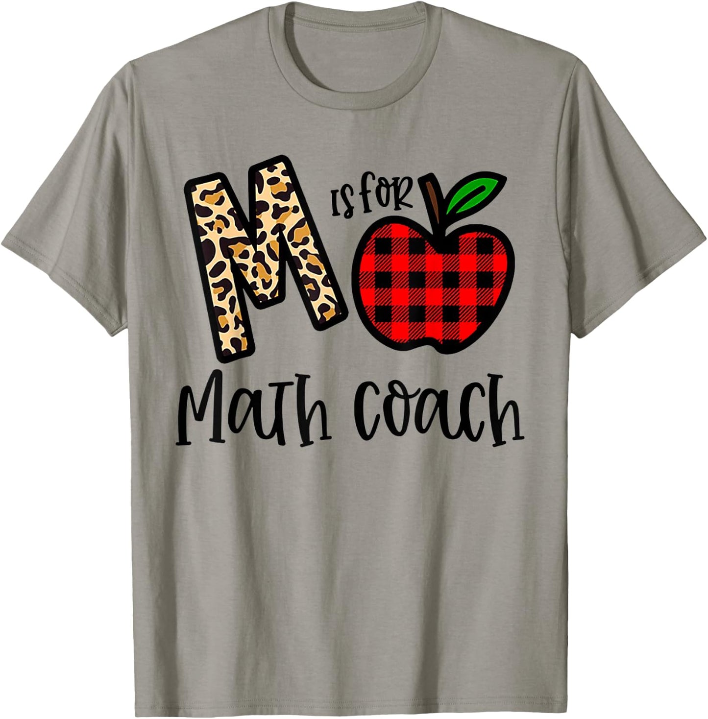 M Is For Math Coach Leopard Apple Red Plain T-Shirt - T-Shirt | Sand