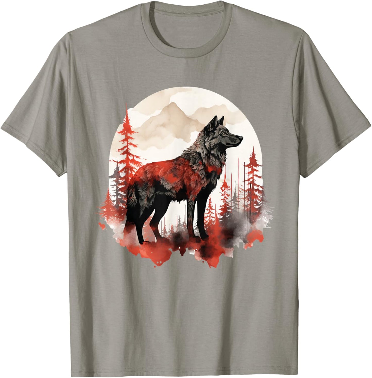 Wolf Splash Art Animal Face Forest Landscape Wolf T-Shirt - T-Shirt | Sand