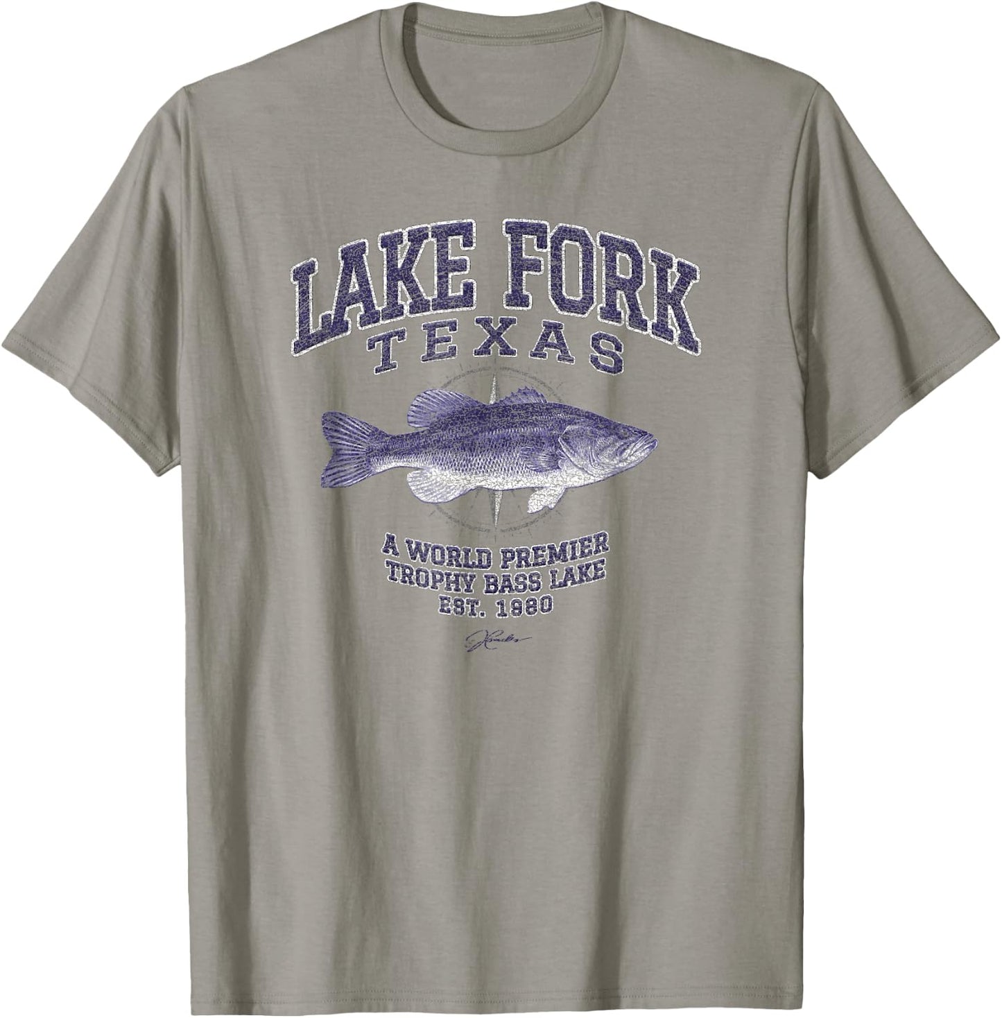 JCombs: Lake Fork, TX, with Largemouth Bass T-Shirt - T-Shirt | Sand