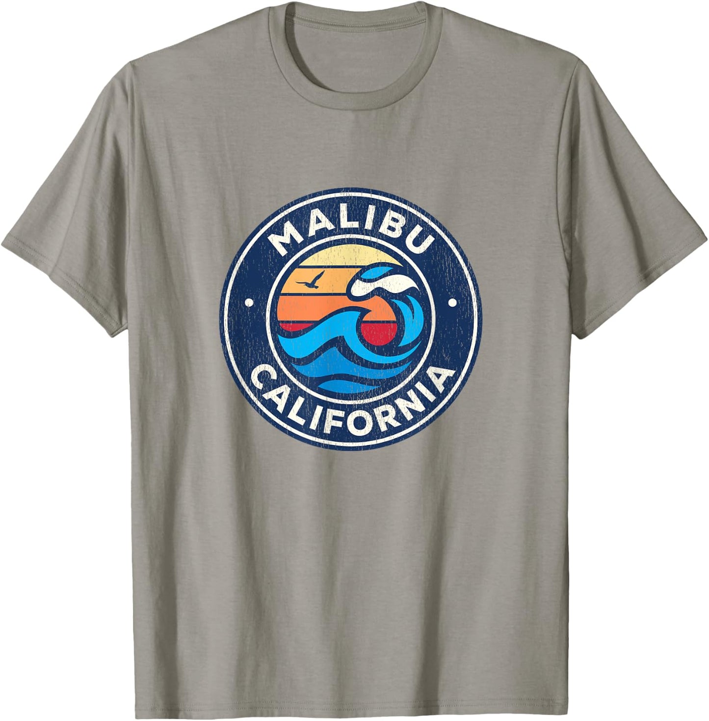 Malibu California CA Vintage Nautical Waves Design T-Shirt - T-Shirt | Sand