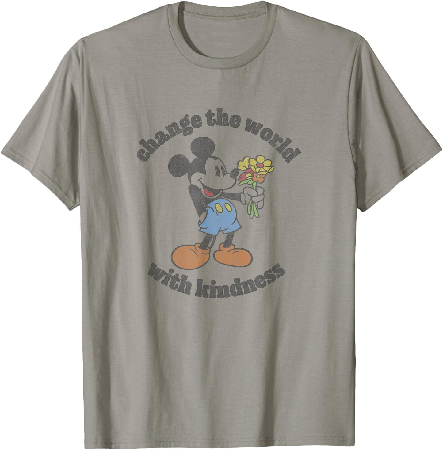Disney Mickey With Flowers Change The World With Kindness T-Shirt - T-Shirt | Sand