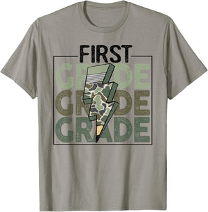 First Grade Boys Camouflage Camo Military 1st Day of School T-Shirt - T-Shirt | Sand