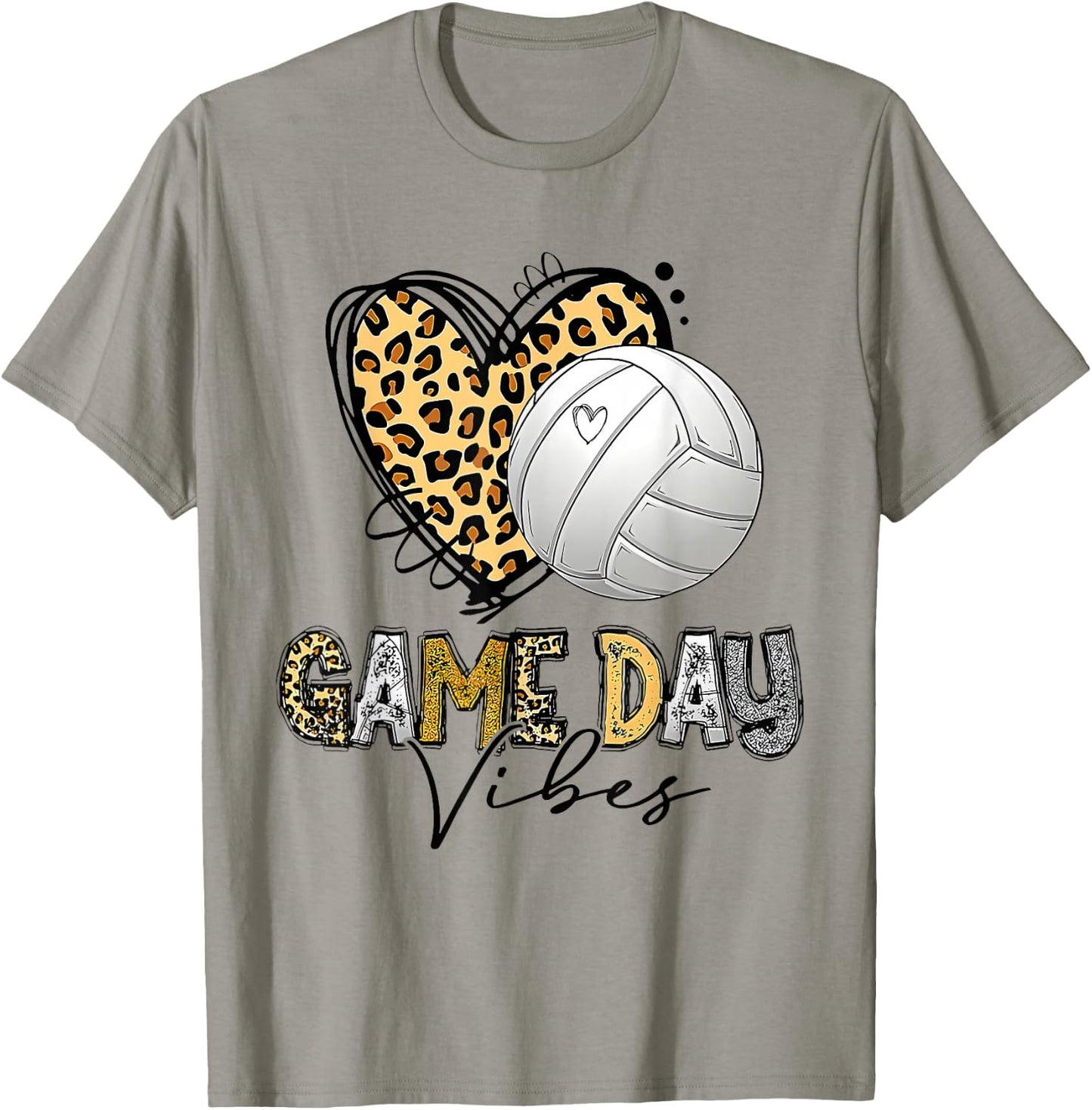 Volleyball Game Day Vibes Sport Heart Leopard Print Women T-Shirt - T-Shirt | Sand