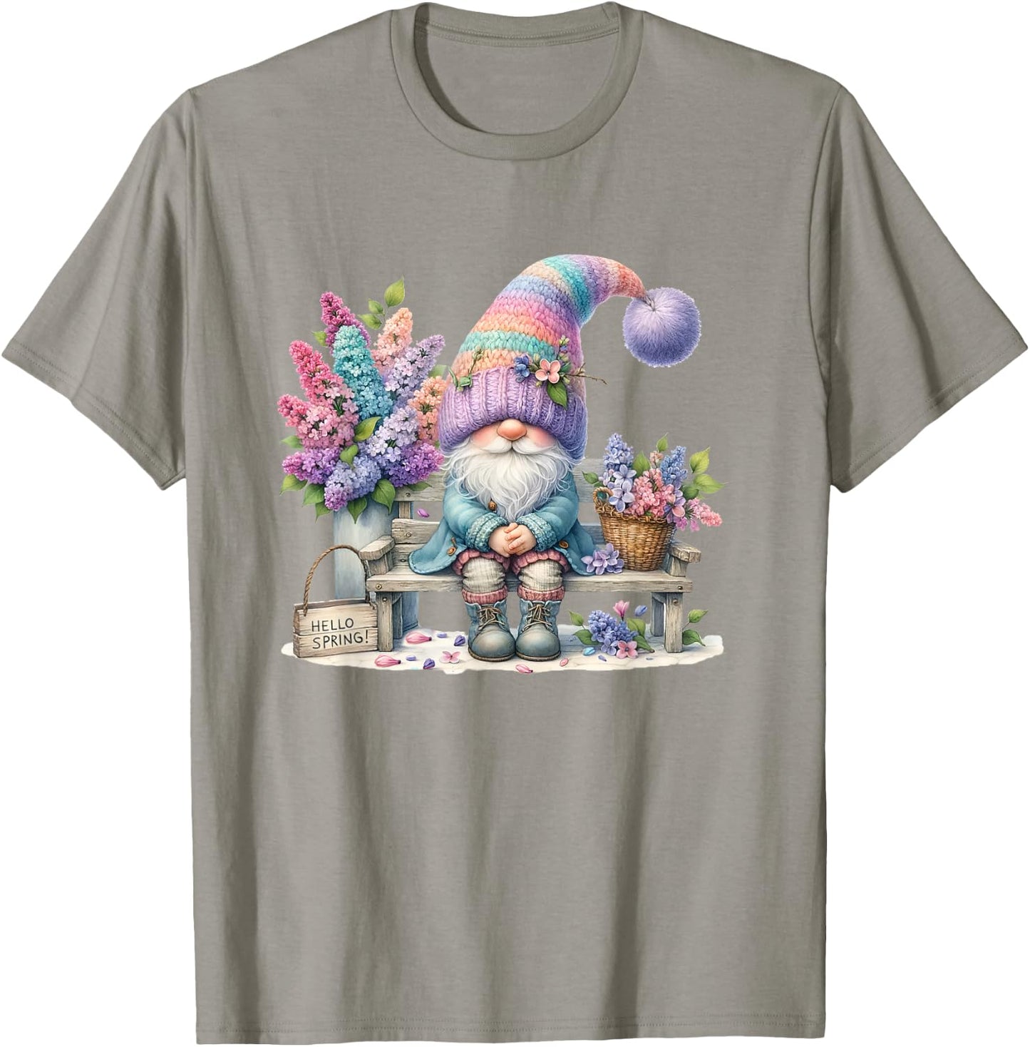 Cute Gnome For Girls Lilac Lavender Decor Hello Spring T-Shirt - T-Shirt | Sand